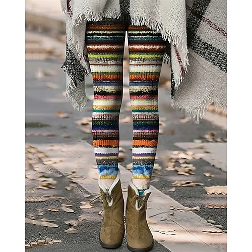 Damen Hosen Hose Leggings Gemütliche Leggings Streetwear Lässig Volle Länge Hohe Taille Gestreift Elastischer Bund Druck Atmungsaktivität Bequem Dehnbar Urlaub Straße Alltagskleidung Weiß Gelb Rosa Image