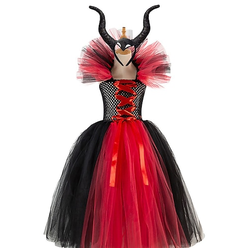 Buchwoche 2026 Kinder Mädchen Cosplay Kleid Cosplay Kostüm Partykleid einfarbig langärmelig Performance Party Mesh Gothic Halloween Kostüm Maxi Partykleid Swingkleid Tüllkleid Sommer Image