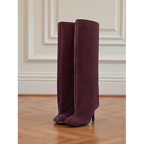 kniehohe Wildlederstiefel für Damen – lange Stiefel mit spitzer Zehenpartie und Stilettoabsatz für urbane Damenmode und schicke Streetwear-Outfits Image