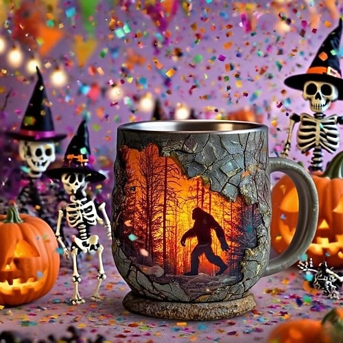 Harz Bigfoot Waldbrand Becher Tasse Vintage 3D Bigfoot Outdoor Kaffee Geschenke Tasse Lagerfeuer Becher für Camping Küche Kryptiden Gläubige Naturliebhaber Berg Wandern Camping Liebhaber Image