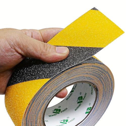 Anti-Rutsch-Klebeband, wasserdicht – extra starker Halt für Treppen, Badezimmer, Pools Büro - langlebiges Gelb schwarzes Sicherheitsband mit 80 Mesh High Traction Grit