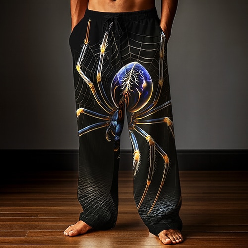 Herren Spinnen Kostüme Hosen Baggy Pants Lässige Hose Mittlere Taille Dunkler Gothic Stil Urlaub Elastischer Kordelzug Bund Leinenähnliche Hose mit Taschen Frühling Herbst 3D Druck Schwarz Weiß Image