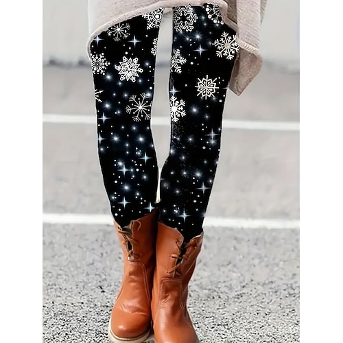Damen Leggings Urlaub Vintage Mode Volle Länge Hohe Taille Grafik Schneeflocke Drucken Thermowarm Weich Atmungsaktiv Dehnbar Täglich Outdoor Urlaub Blau Weiß Rosa Grün Sommer Frühling Herbst Schmale Image
