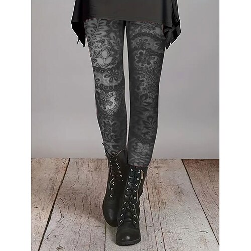 Damen Leggings Urlaub Vintage Mode Volle Länge Hohe Taille Blumen Grafik Drucken Thermowarm Weich Atmungsaktiv Dehnbar Täglich Outdoor Urlaub Rote Blau Orange Grün Frühling Herbst Winter Schmale Image