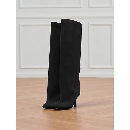 kniehohe Wildlederstiefel für Damen – lange Stiefel mit spitzer Zehenpartie und Stilettoabsatz für urbane Damenmode und schicke Streetwear-Outfits Image