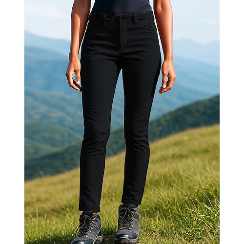 Damen Wanderhosen Wasserdichte Hosen Softshellhosen Frühling Herbst Außen Normale Passform Wasserdicht Winddicht Unterteile Tasche Schwarz Burgund Camping / Wandern Laufen S M L XL Image