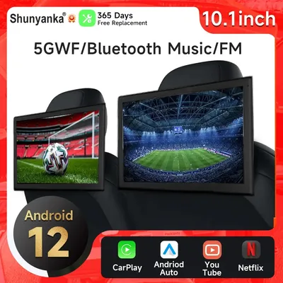 10.1" Android Car Headrest Monitor, IPS Touchscreen TV for Back Seat WiFi BT CarPlay, Support Netflix/YouTube, 4K Video Player