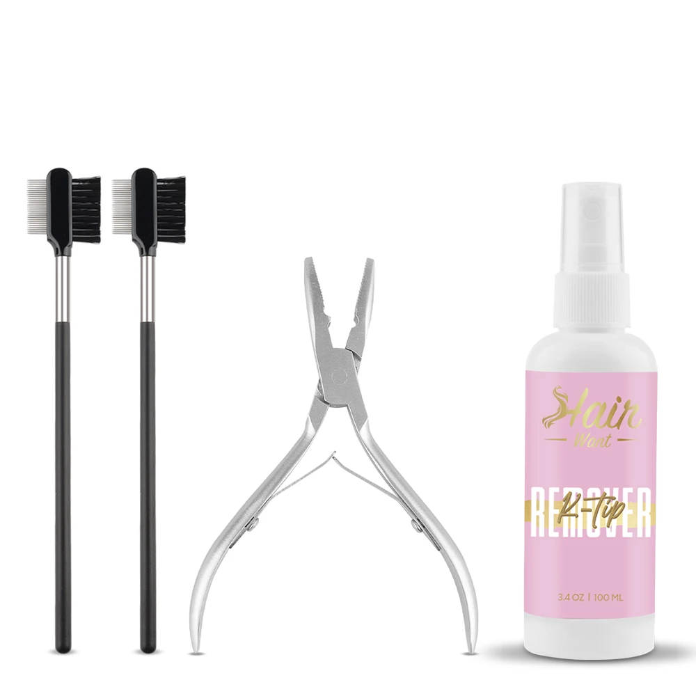 K Tip Hair Extension Remover Kit – 1×100ml Spray Remover, Pliers & Brushes Keratin Bond Remover Tools for Fusion Hair Extension