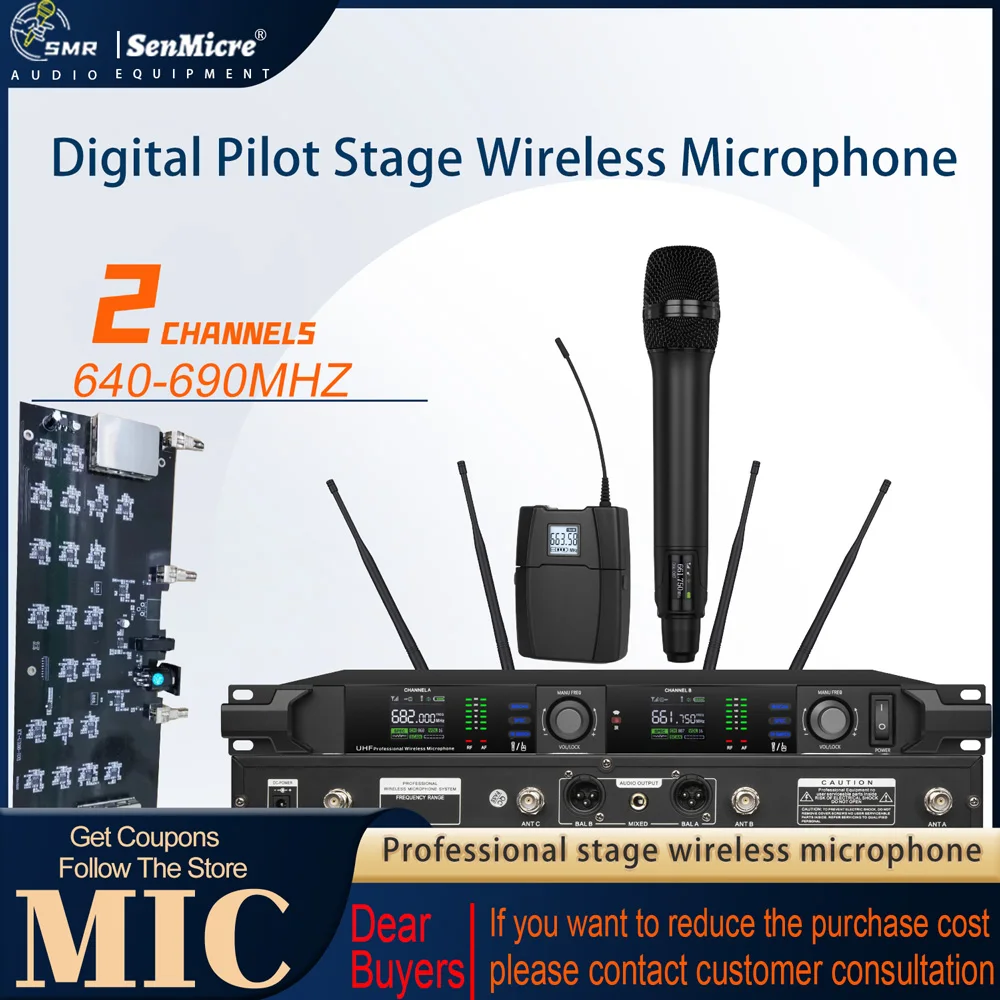 SenMicre KT-UX88ES Professionelles 2-Kanal-Funkmikrofon Automatischer Spektrum-Scan Serie Funkmikrofon UHF 640-690 MHz Effektive Entfernung 150-200 M Antennendiversität Digitales Funkmikrofon Image