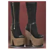 Schwarz Holz Muster Plattform Stiefel Chunky Ferse Runde Kappe Mode Sexy Kühlen 2025, Sommer Große Größe Frau Schuhe Zapatillas Mujer