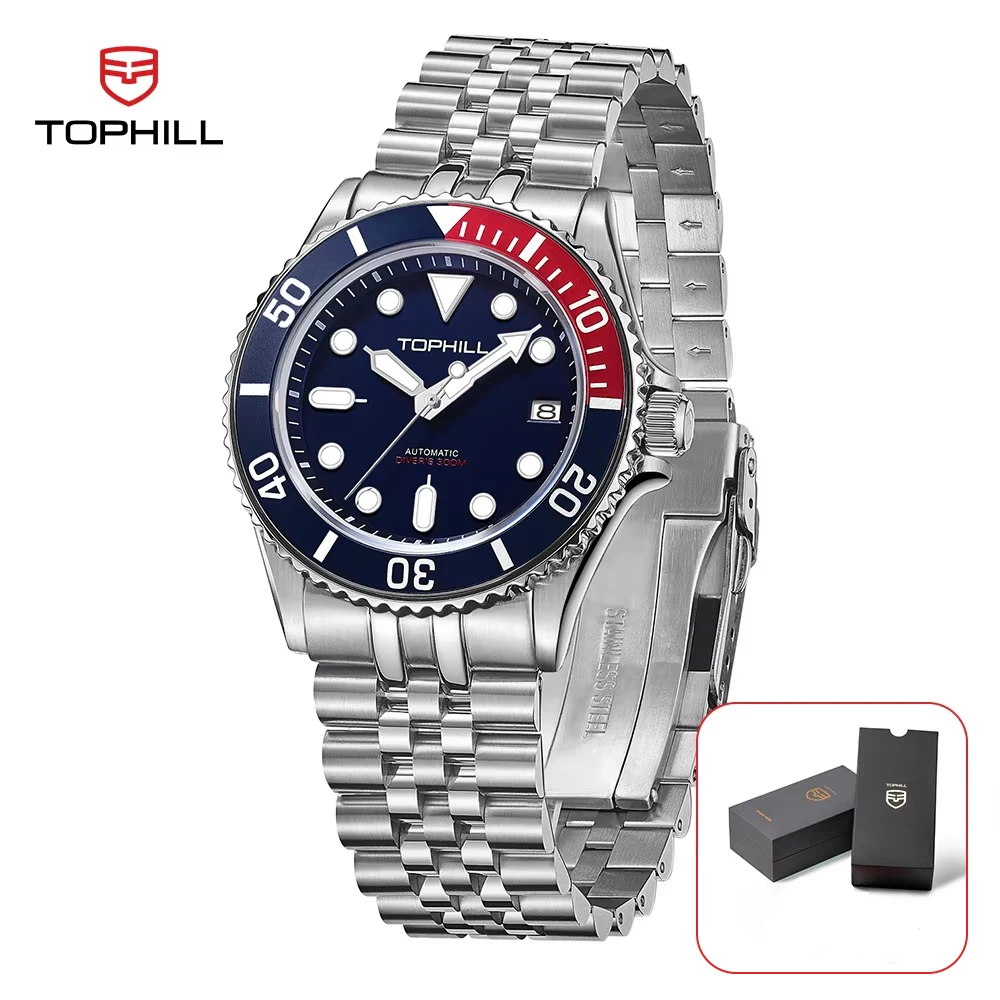 TOPHILL Geschenkuhren für Männer 300 m Tauchen Super Luminous Saphir Kalender Japan NH35 Automatische mechanische Armbanduhren mit Box Image