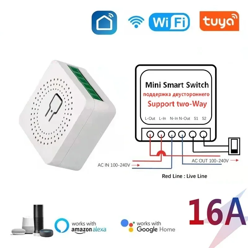 Tuya Mini 16A WiFi Schalter Smart Life App 2-Wege-Steuerung Smart Home Automation Modul Interruptor Arbeit für Alexa Google Home Image