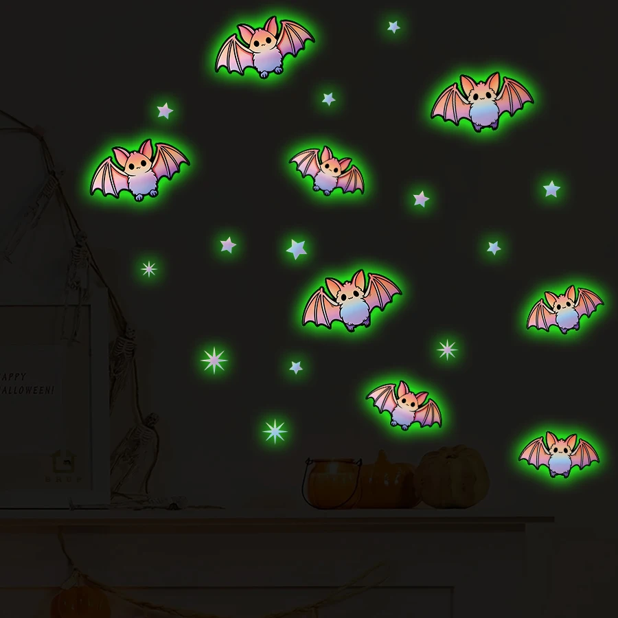 Im Dunkeln leuchtende Fledermaus-Weihnachts-Wandaufkleber, abnehmbarer Vinyl-Aufkleber mit niedlicher Fledermaus für Schlafzimmer, Wohnzimmer, Dekoration, Wandtattoo