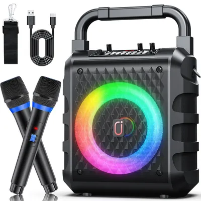 T18 Kabelloser Lautsprecher, tragbarer Bluetooth-Lautsprecher mit Mikrofon und LED-Licht, Karaoke-Lautsprechermaschine, Heim-Karaoke-System