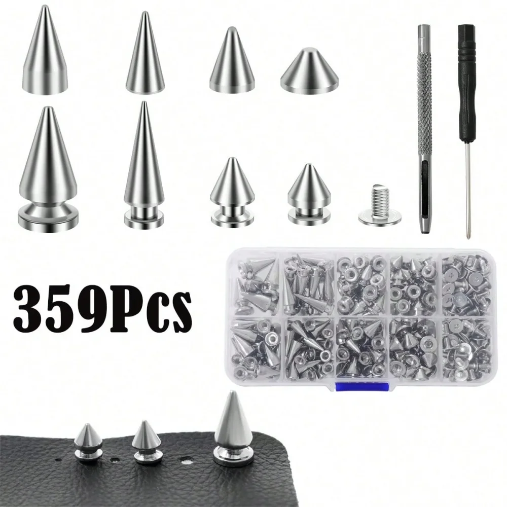 359 Teile/schachtel Punk Niet Kleidung Nieten Kegel Spikes Kit Baum Spike Sortiment Kit DIY Punk stil Kleidung Jacke Schuhe Tasche Kragen ﻿