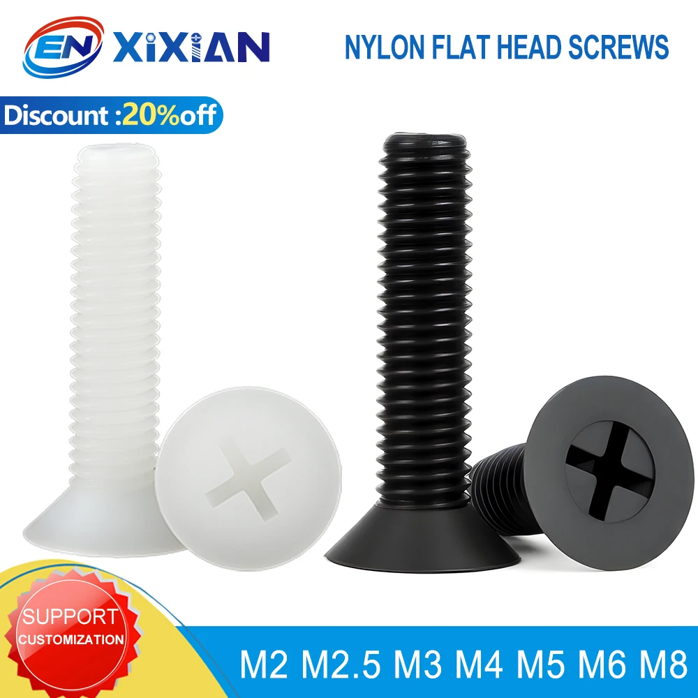 M2 M2,5 M3 M4 M5 M6 M8 Kunststoff Schwarz Weiß Phillips Kreuz Nylon Flachkopf Maschinengewinde Isolierschraube Senkkopfschraube Image