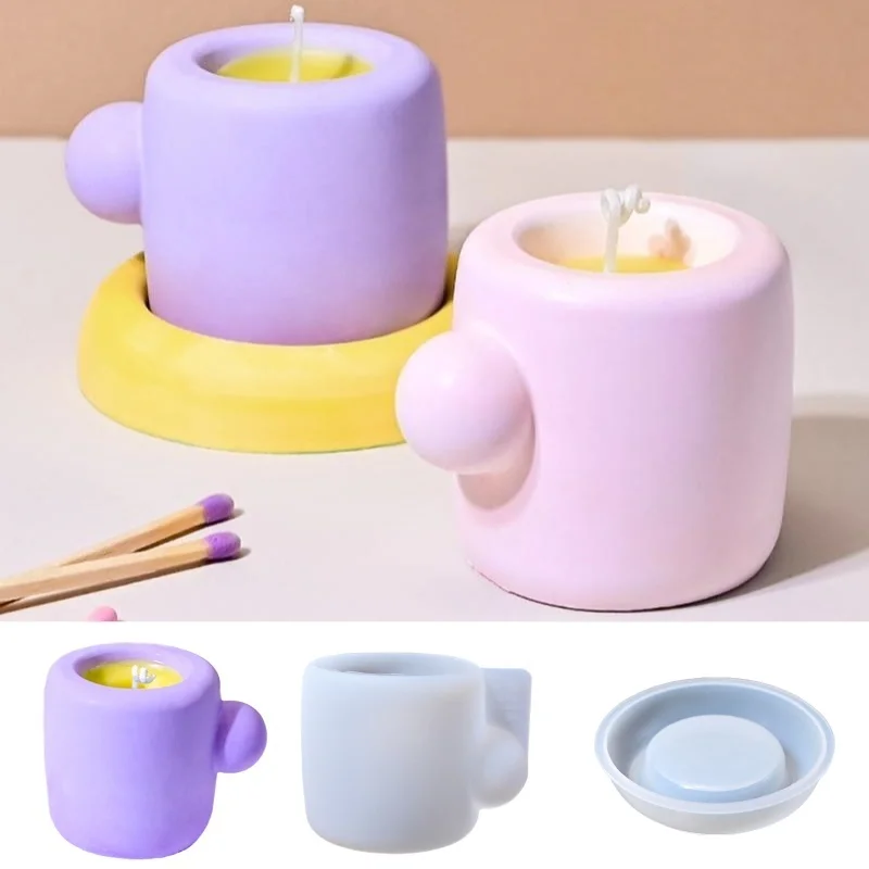 3D Becher Mit Untersetzer Silikon Form DIY Nette Aromatherapie Kerze Tasse Gips Harz Formen Kreative Handwerk Container Ornament Machen Image