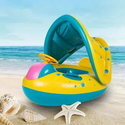 Floating Swimming Ring Children's-Boat With Roof And Handles Swimming PVC Inflatable Seat with Sunshade Summer Party Toy