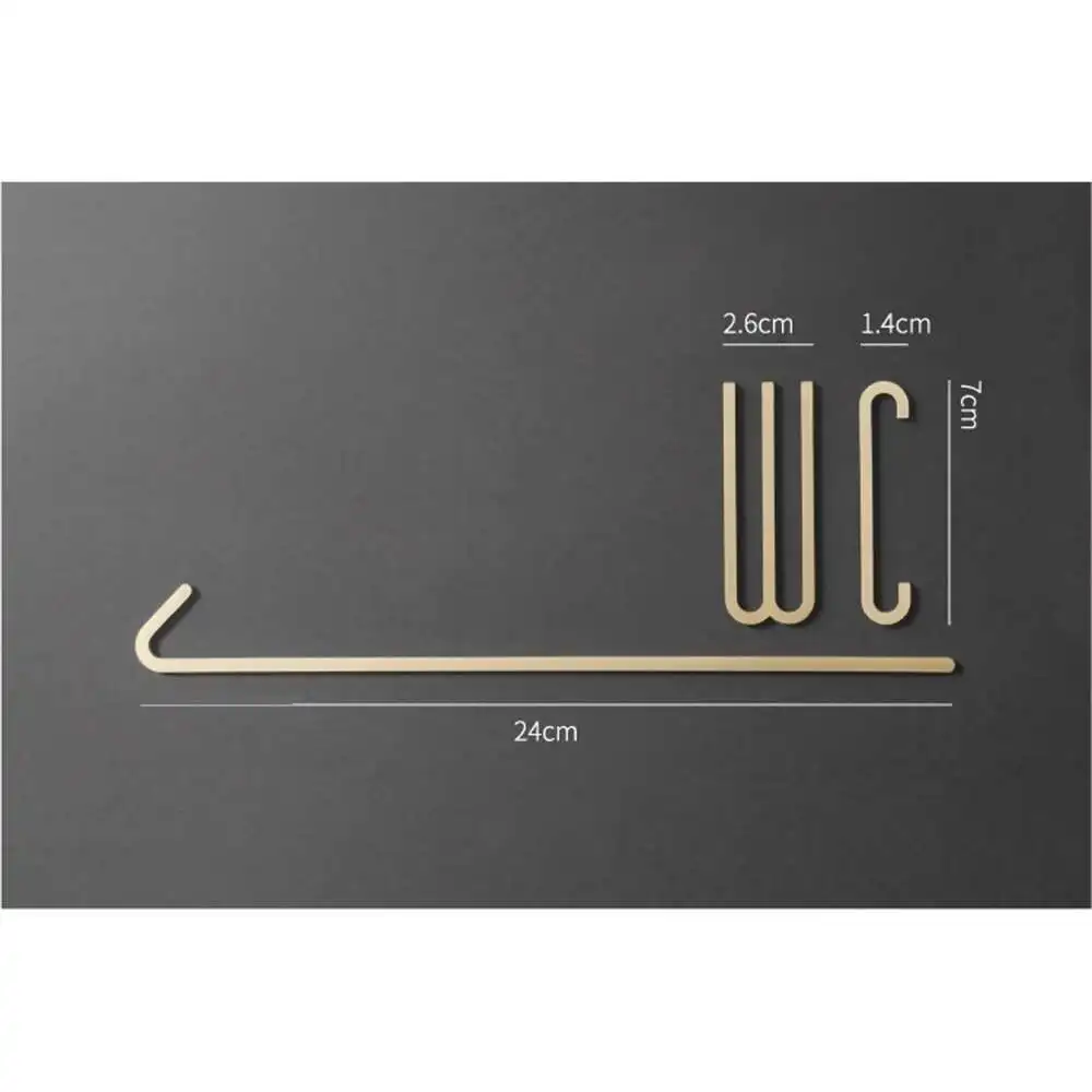 Goldfarbenes Toilettenschild aus Metall, Messing, Waschraum, Tür, Wandetikett, Aufkleber, WC-Halter Image