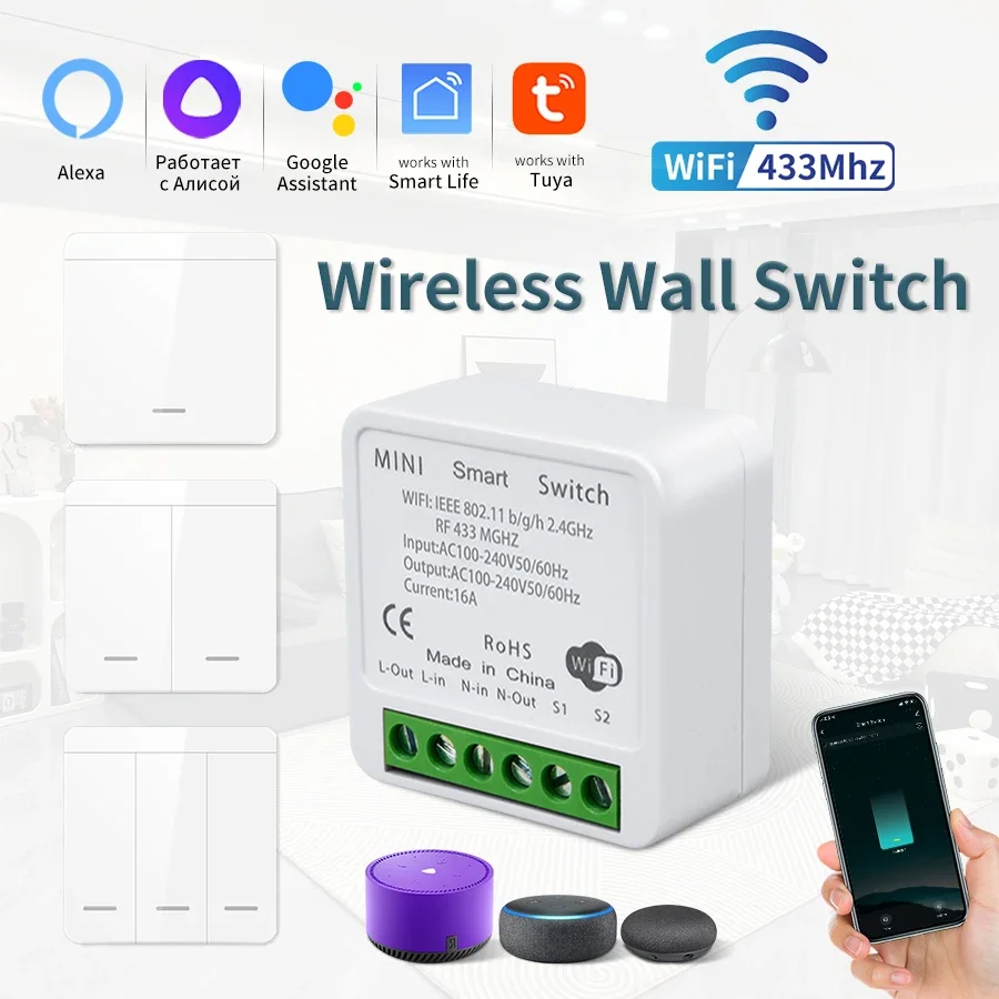 20A Tuya WiFi 2-Wege-Steuerung Mini-Relais Smart Switch Timer Smart Home DIY-Schalter für Smart Life Arbeit mit Alexa Google Home Image