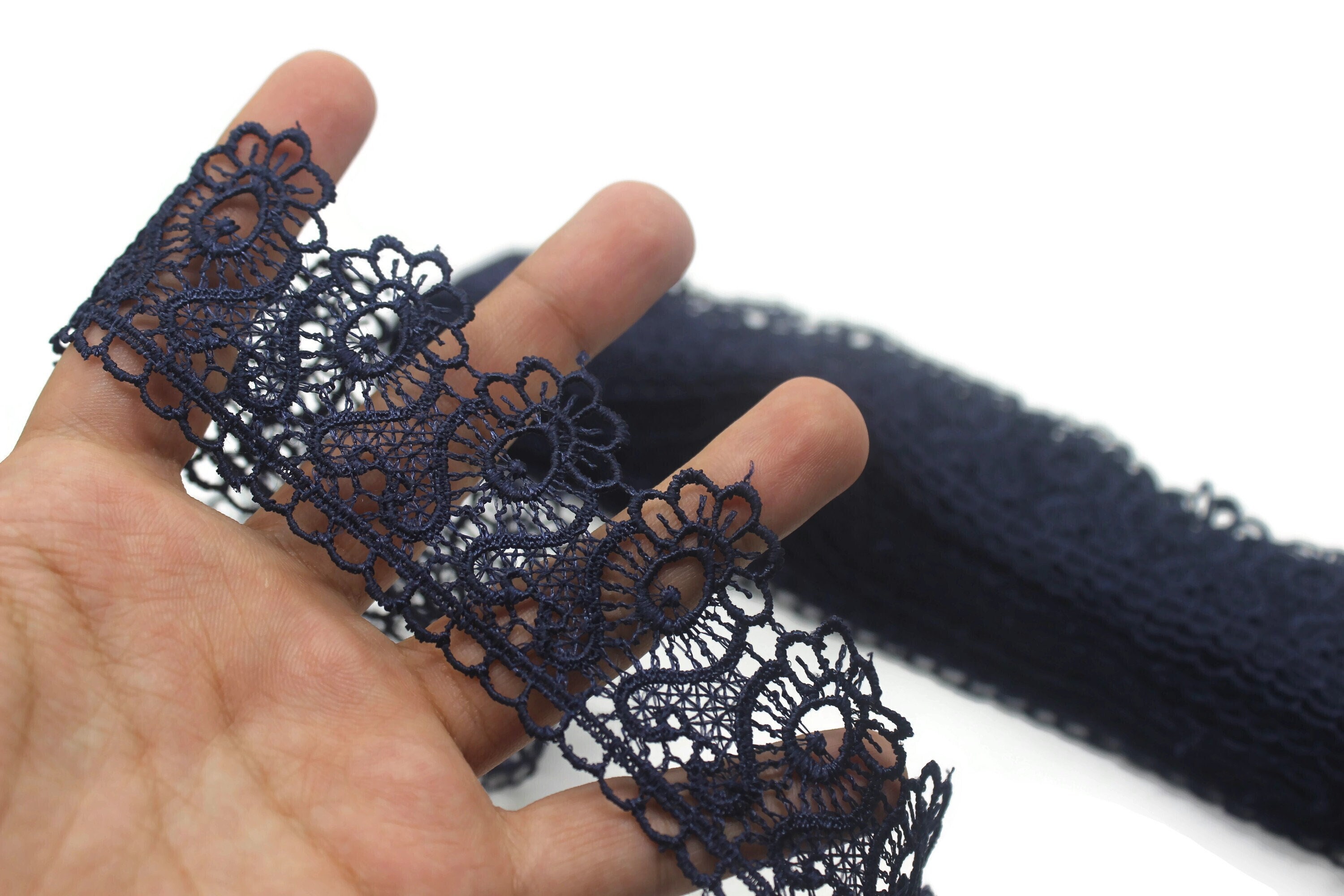 40 mm 8 metri pizzo guipure blu navy / 1,57 pollici di larghezza / pizzo floreale / pizzo da sposa / pizzo blu / pizzo guipure TRM40
