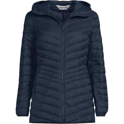 Wanderweight Down Ultralight Packable Jacket with Hood, Women, size: 8, petite, Blue, Nylon/Down, by Lands' End