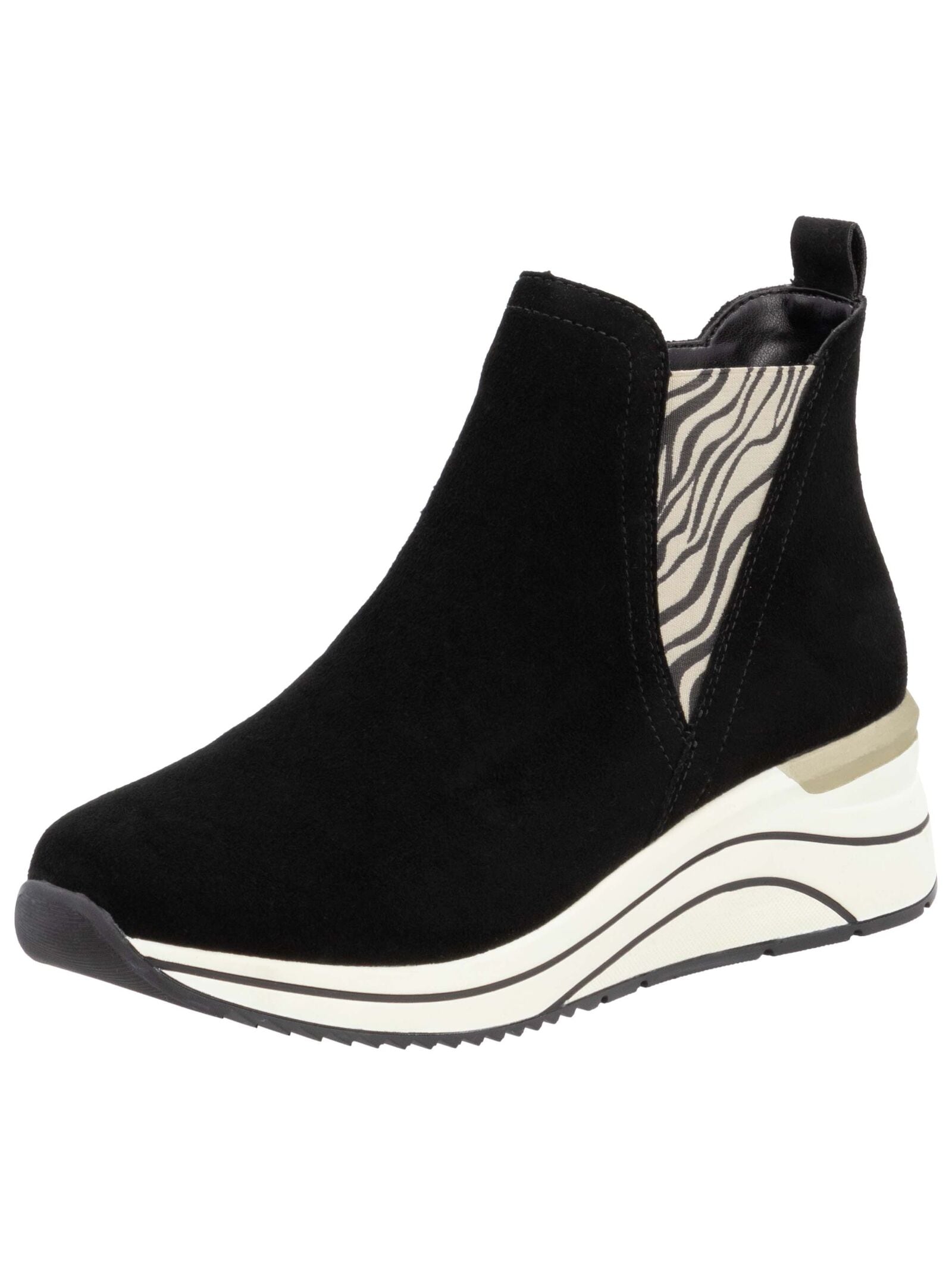 Stiefelette REMONTE "Remonte Stiefelette Veloursleder", Damen, Gr. 39, schwarz (schwarz, beige), Veloursleder, Schuhe