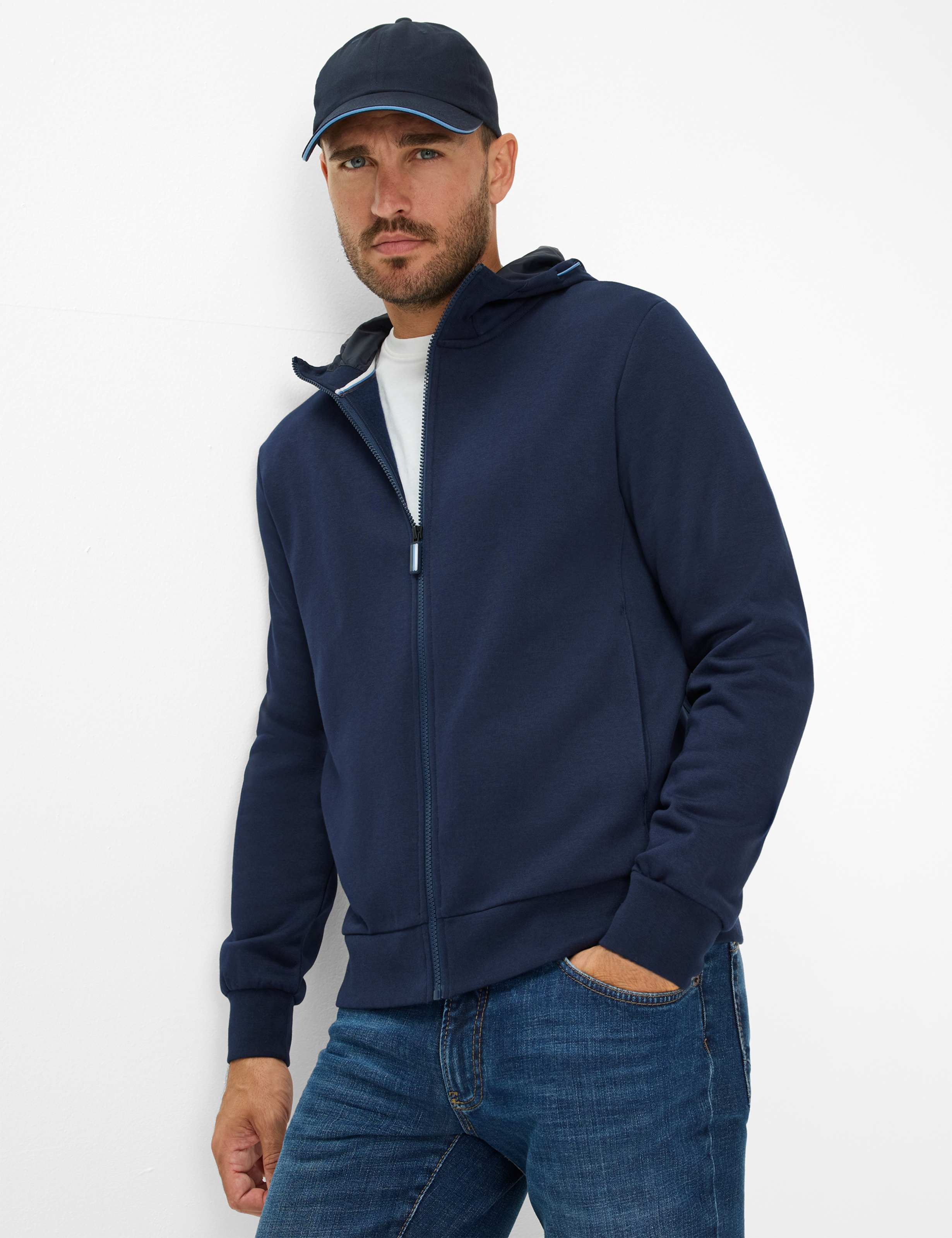 Sweatjacke BRAX "Style SAMMY", Herren, Gr. S (48), blau (nachtblau), 70% Baumwolle, 30% Polyester, Sweatjacken Image