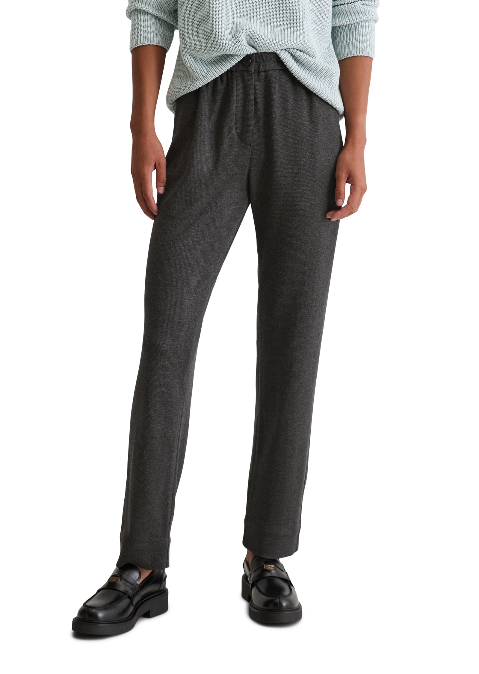 Chinohose MARC O'POLO "aus elastischem Viskose-Mix", Damen, Gr. 36, Normalgrößen, grau (dunkelgrau), Twill, Obermaterial: 70% Viskose, 25% Polyamid, 5% Elasthan; Futter: 100% Baumwolle, unifarben, regular fit normal, Hosen Chinohose