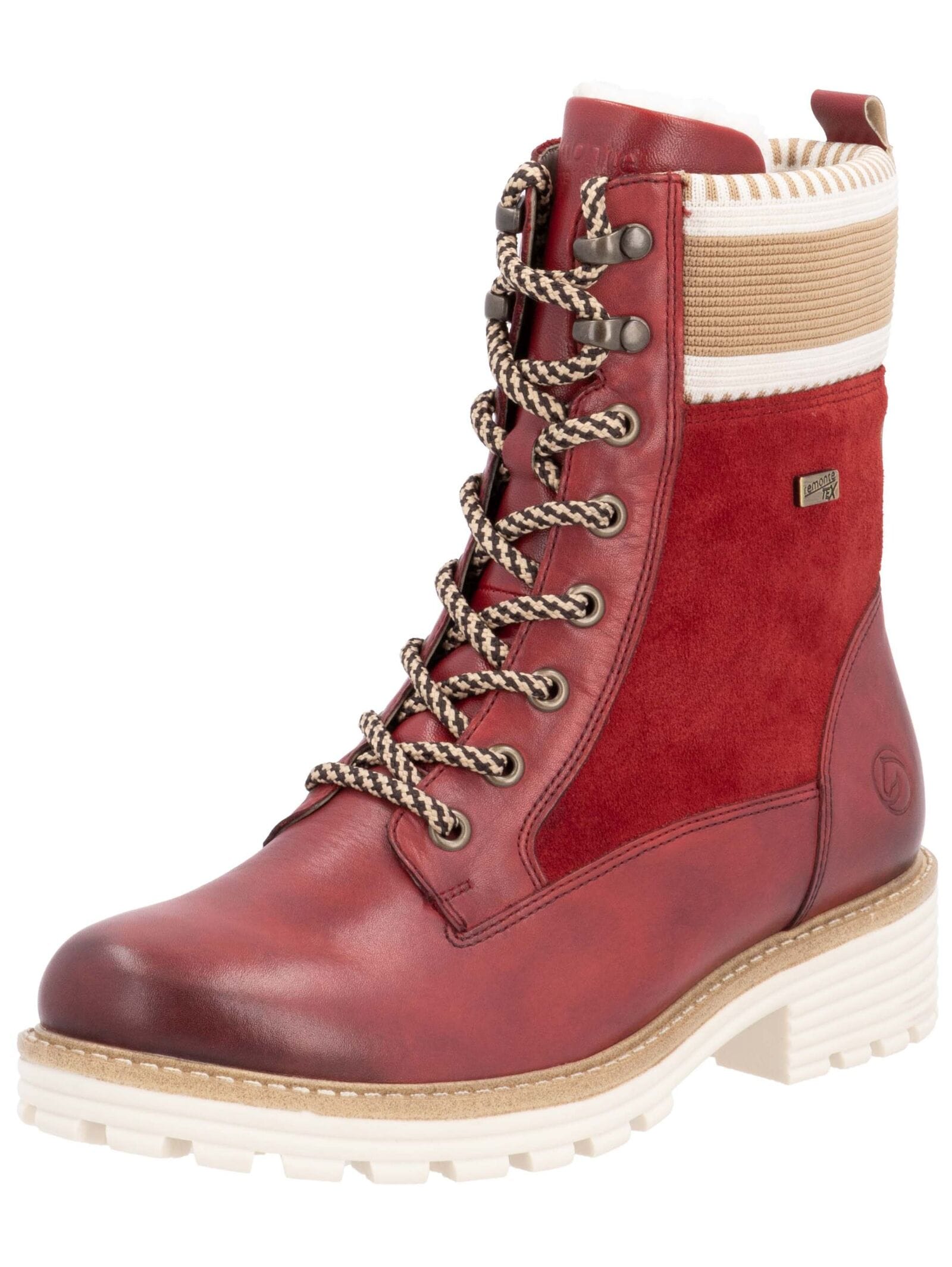Schnürstiefelette REMONTE "Remonte Stiefelette Leder", Damen, Gr. 38, beige (rot, beige), Leder, Schuhe