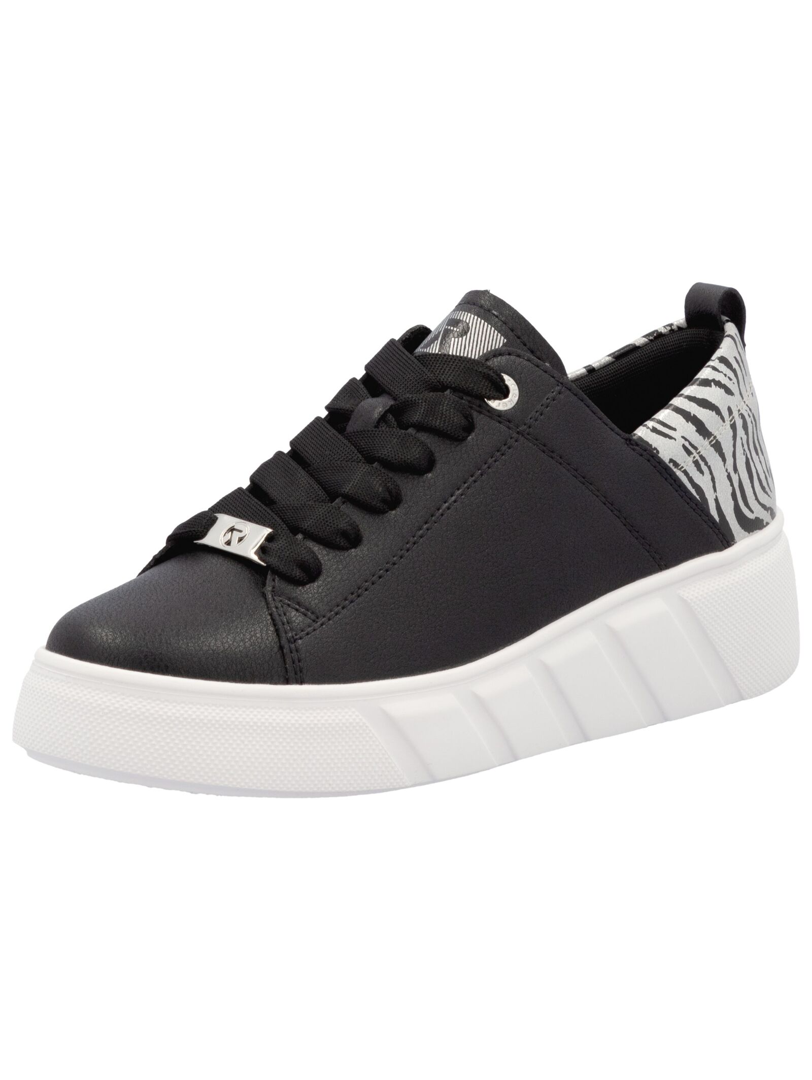 Plateausneaker RIEKER "Rieker Sneaker Glattleder", Damen, Gr. 37, schwarz (schwarz, weiß), Glattleder, Casual, Schuhe