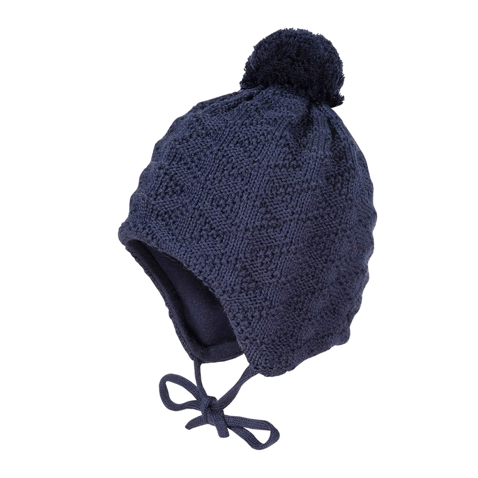 Strickmütze MAXIMO, Baby, Gr. 47, blau (dunkelmarine), Strick, Wolle, unifarben, Mützen, Wolle, gefüttert, zum Binden, mit Bommel Image