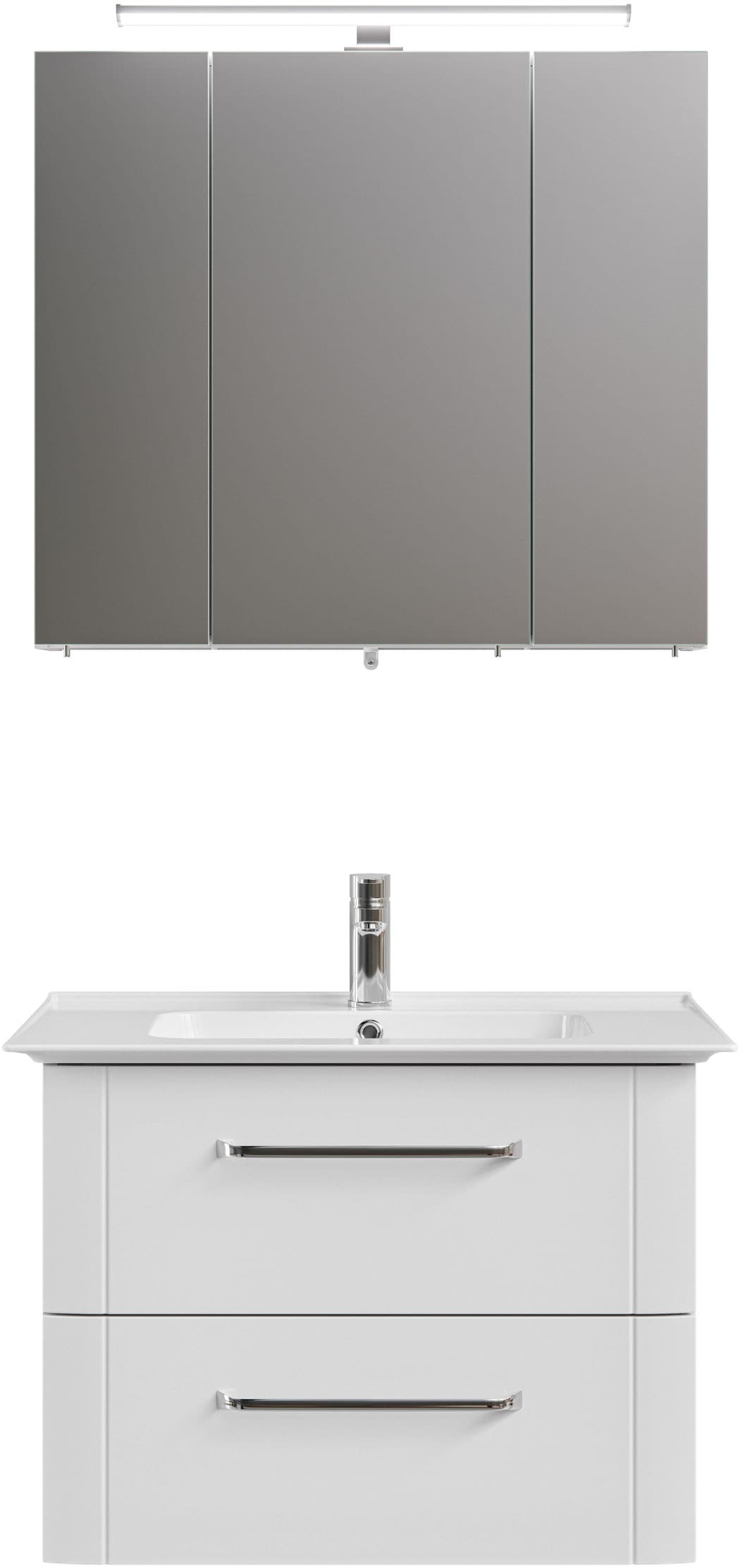 Badmöbel-Set SAPHIR "Badmöbel-Set 2-teilig Keramik-Waschtisch mit LED-Spiegelschrank", weiß, B:80cm H:57,4cm T:46,8cm, Holzwerkstoff, Kastenmöbel-Sets, Badmöbel-Set, Badezimmer Set 80 cm breit, inkl. Türdämpfer, 3 Türen, 2 Schubladen Image