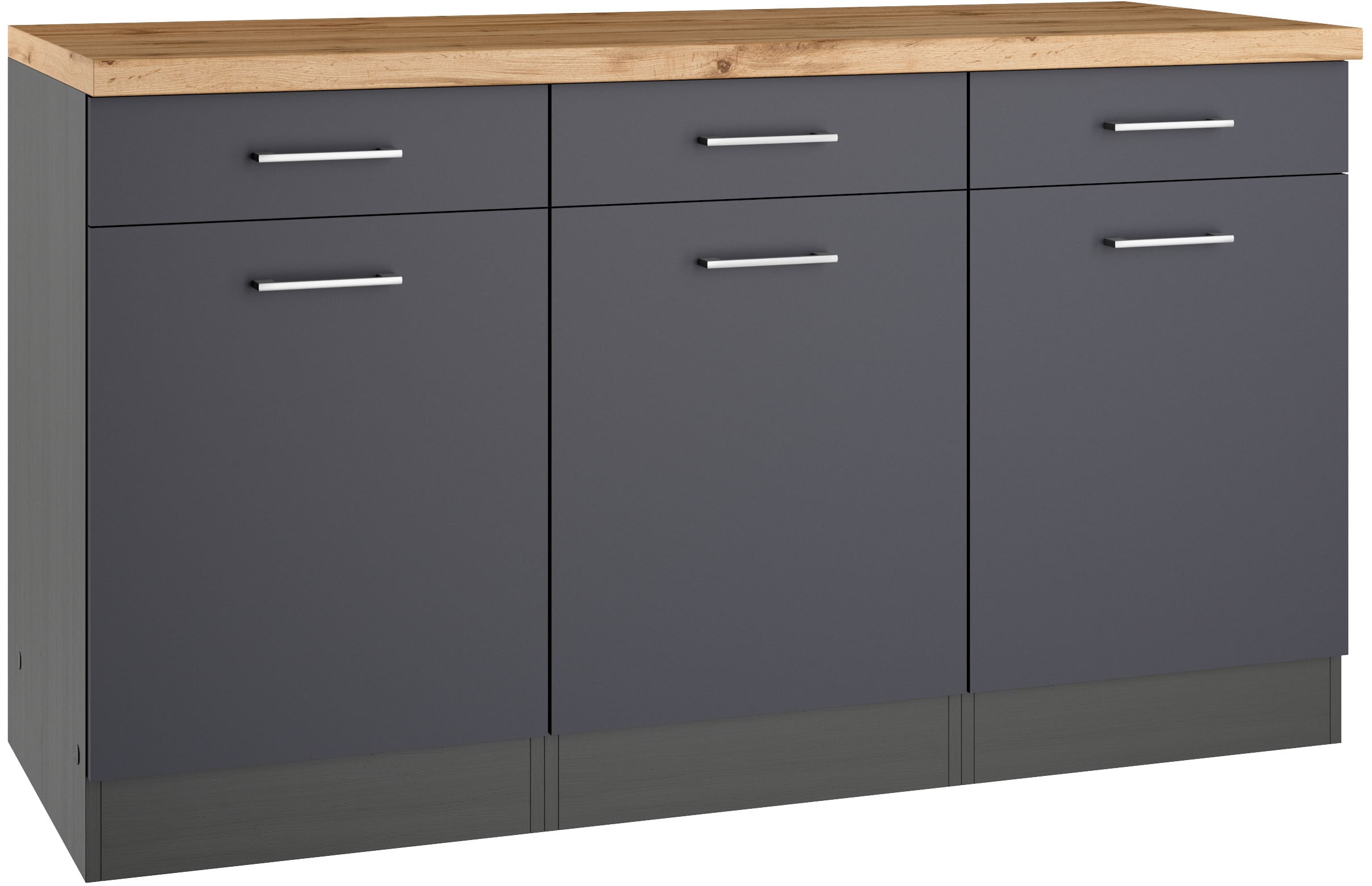 Unterschrank KOCHSTATION "KS-Milan", grau (anthrazit), B:150cm H:86cm T:60cm, Spanplatte, Schränke, Unterschrank, Unterschrank 150 cm, matte oder hochglänzende Fronten