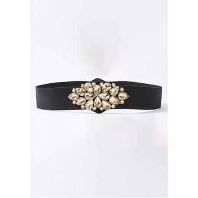 Women's Rhinestone Stretch Belt by Accessories For All in Black (Size XL)