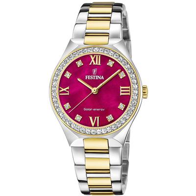 Solaruhr FESTINA "Solar Energy", gold (silberfarben, goldfarben, weinrot), Armbanduhren, Damen, Armbanduhr, Damenuhr, Edelstahlarmband Image