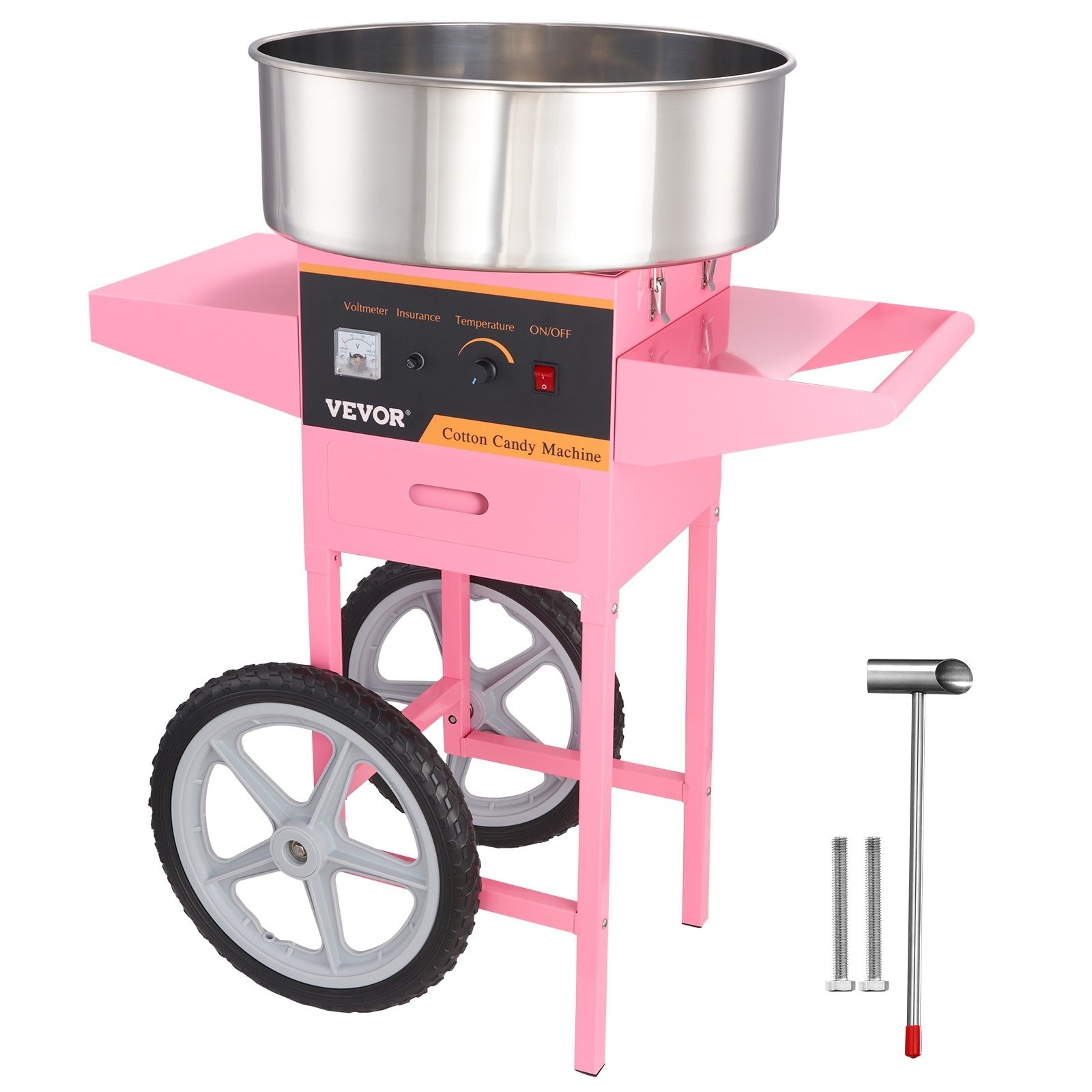 Electric Cotton Candy Machine with Cart, 1000W Commercial Floss Maker with Stainless Steel Bowl