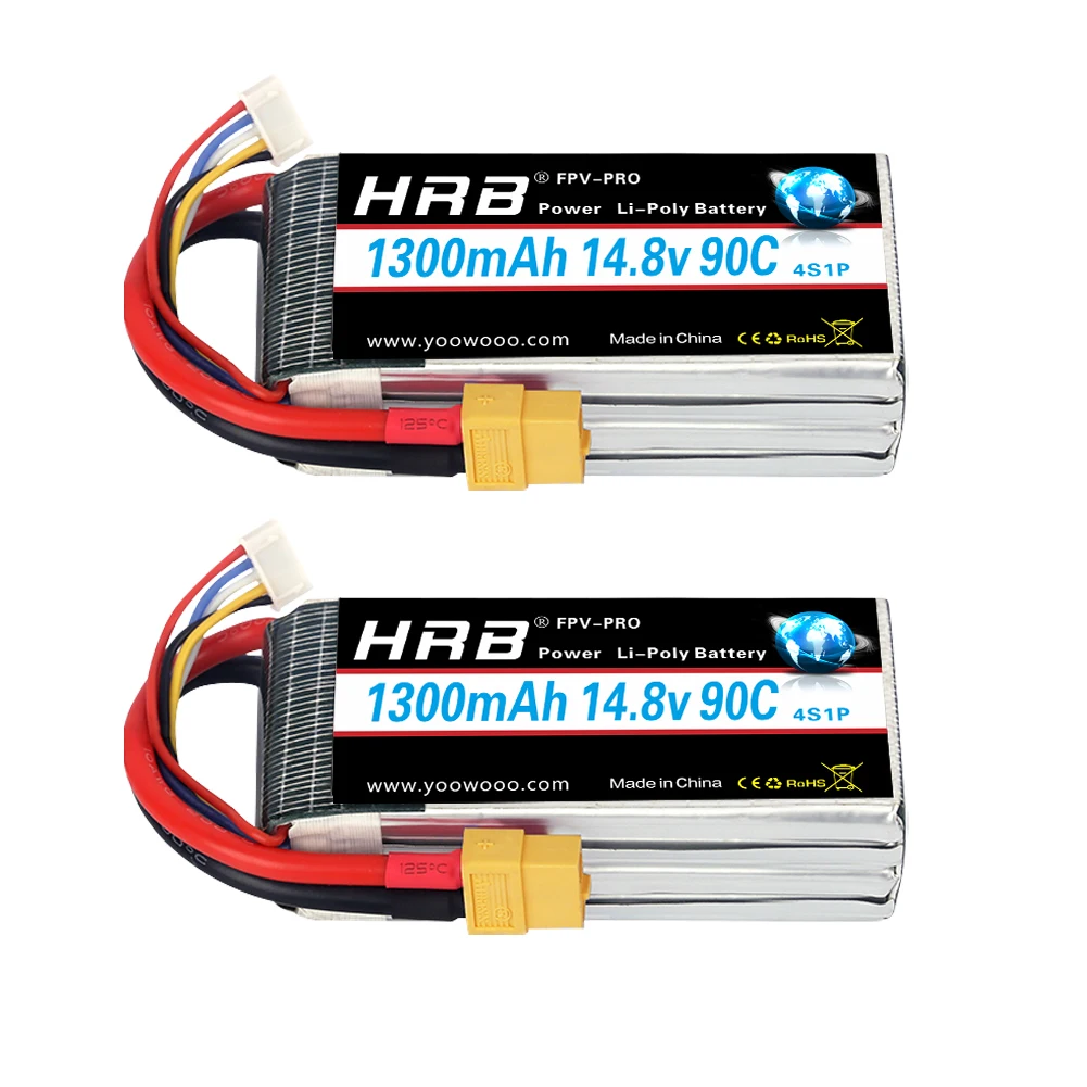1/2 Pack HRB 4S 14,8 V 1300 mAh Lipo-Akku für RC Quadcopter, Hubschrauber, Boot, Auto, Flugzeug Image
