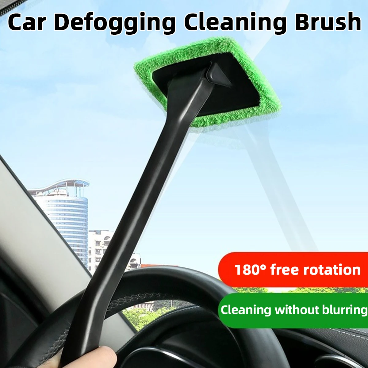 Auto-Fenster-Reinigungswerkzeug-Set, langstielig, ultrafeine Faserbürste, Innenglas, spezifisches Reinigungstuch, wiederverwendbares Stoffpolster Image