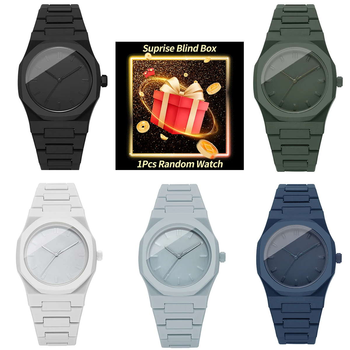 1PC Überraschung Mystery Uhr Blind Box-Casual Kunststoff Band Männer Uhren Einfache Zifferblatt Business Armbanduhr Reloj Hombre (ohne Box) Image