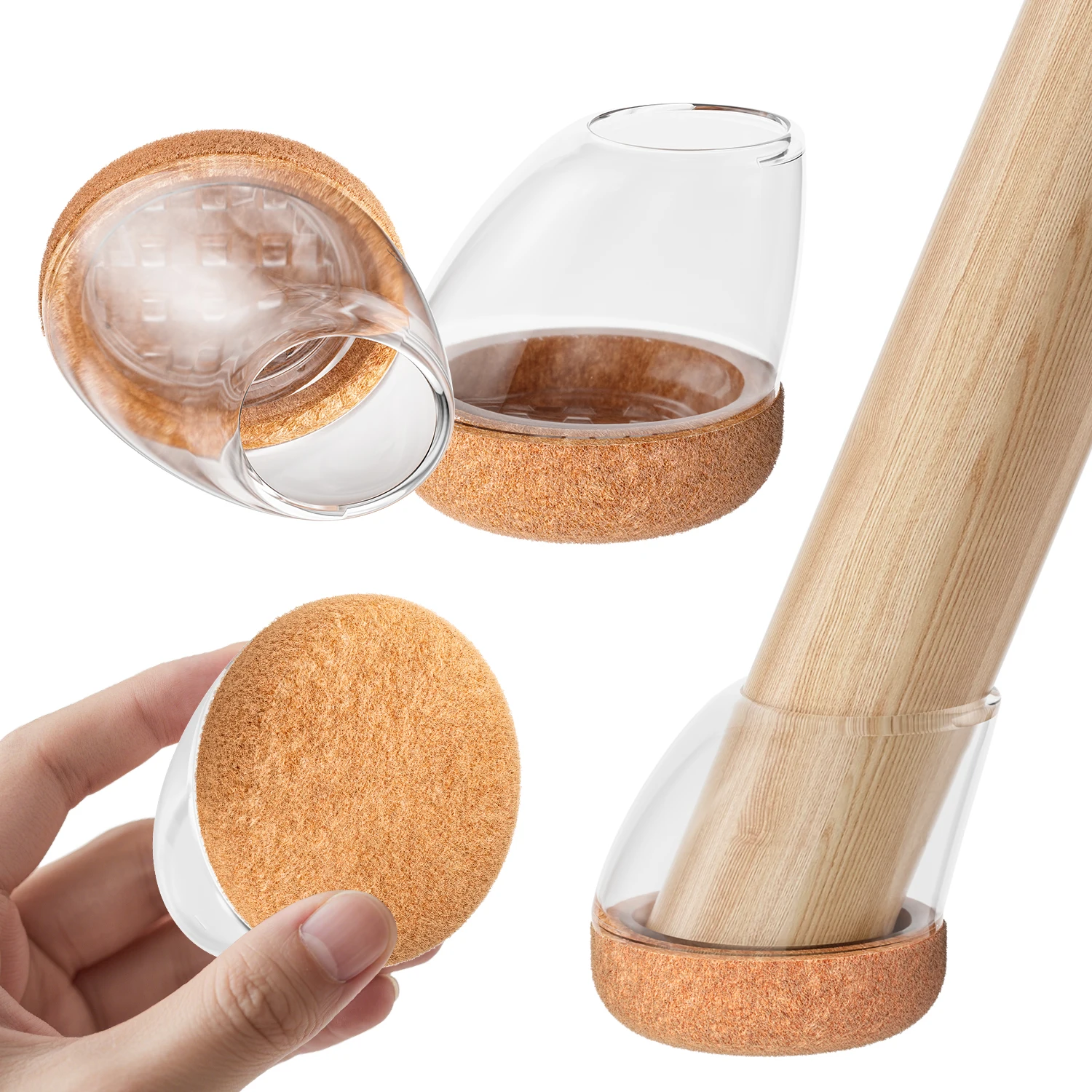 16 Stück Stuhlbein-Bodenschoner, Silikon-Stuhlbeinkappen für 15–25 ° Neigbare Stuhlbeine, Hartholzboden, rutschfeste Filz-Möbelpolster Image