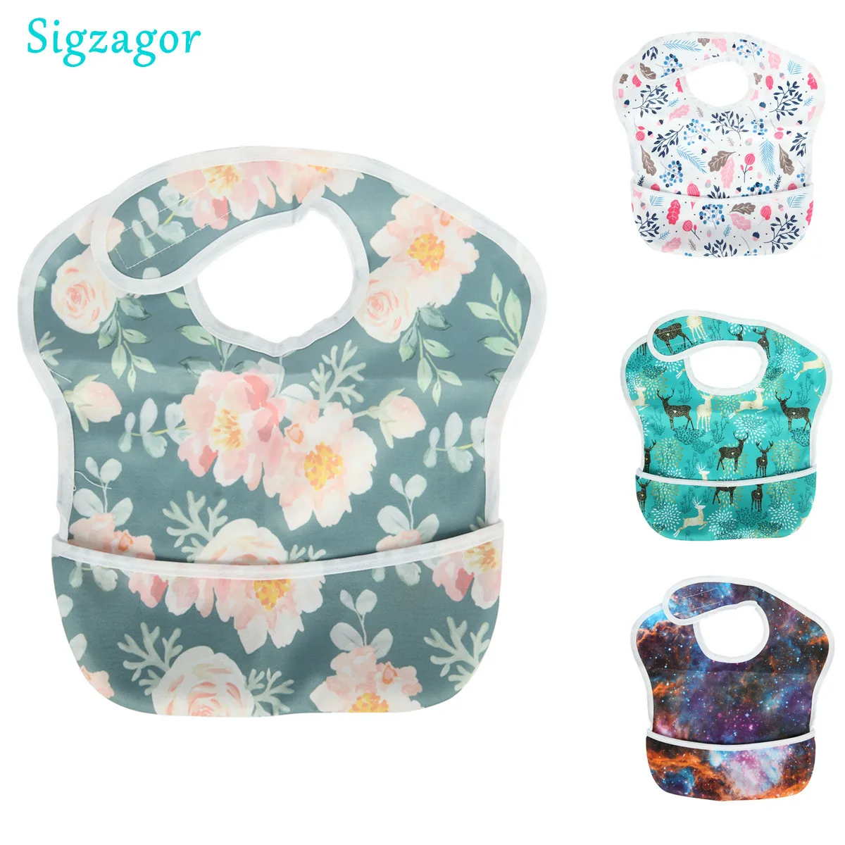 [Sigzagor] 1 Baby-Lätzchen, wasserdicht, mit Taschenhaken und Schlaufe, 6 bis 24 Monate Image