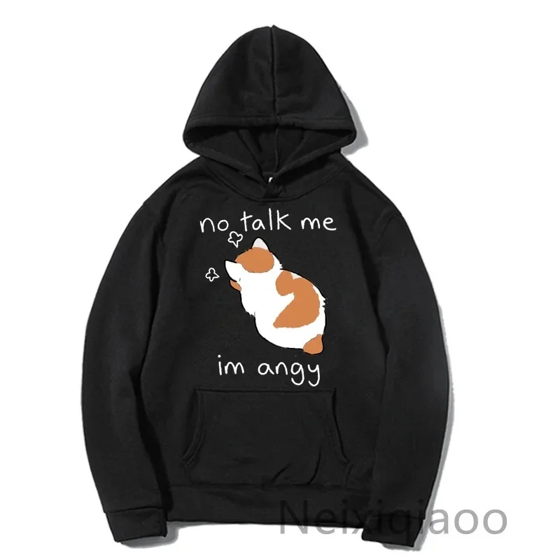 Plus Größe No Talk Me I'm Angy Cartoon Katze Drucke Hoody Frauen Männer Casual Hoodies Harajuku Herbst Winter Junge Und mädchen Pullover