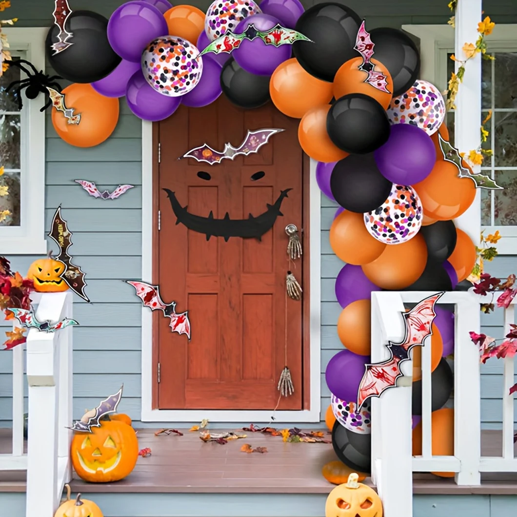 Halloween 3D Nachtlicht Fledermaus Wandaufkleber, Hexe Fledermaus Besen fliegende Aufkleber, Kürbishaus Horror Aufkleber Image