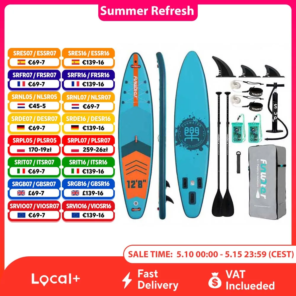 FunWater Stand Up Paddle Board, große Größe, 385 x 85 x 15 cm, aufblasbares Paddelbrett, Surfbrett, Surf-Sup-Board, rutschfestes Paddelbrett Image