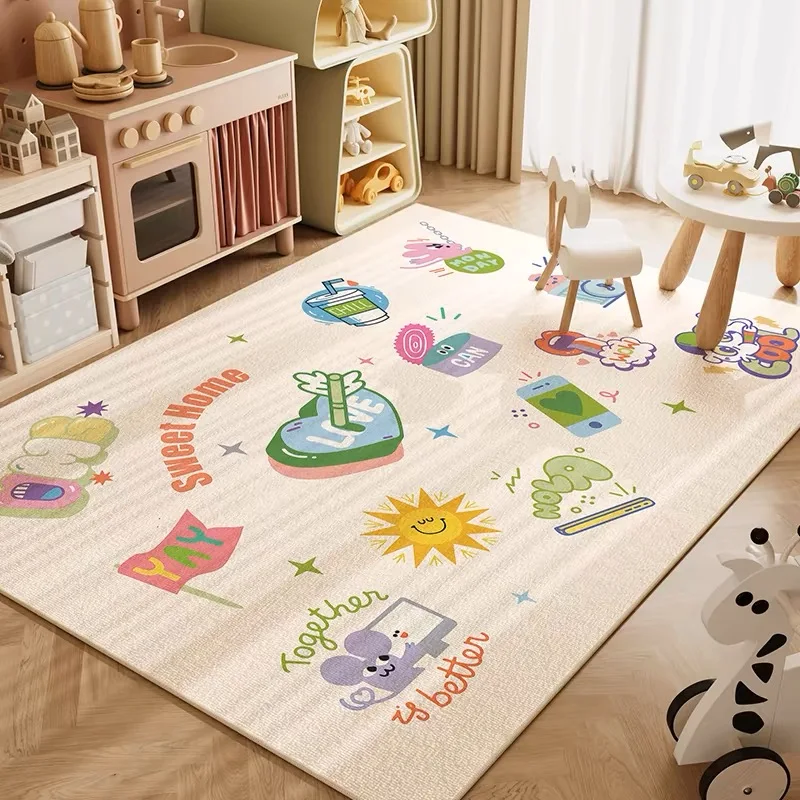 VIKAMA Kinderzimmer Baby Spielteppich Wohnzimmer Krabbelmatte Schlafzimmer Lesereich Cartoon Teppich Heimdekoration