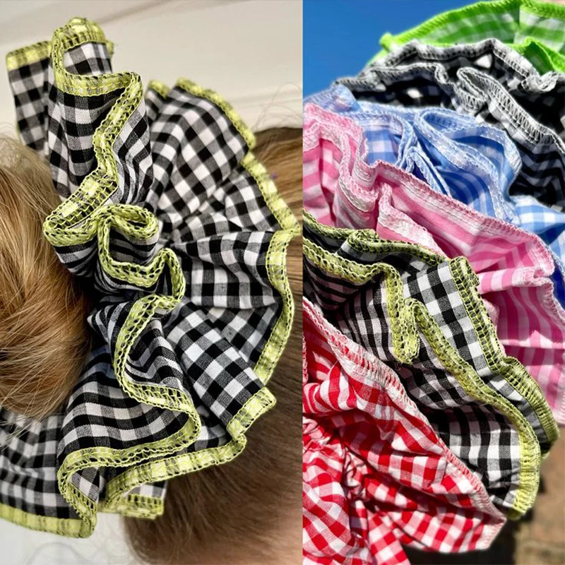 Ins Ballett-Stil, kontrastierender karierter Rüschenrand, 4-lagiger Haarschlaufe, Retro, nostalgischer, romantischer Fleischbällchenkopf, Haarschlaufe für den Dickdarm Image