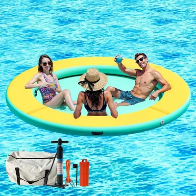 8FT Inflatable Water Hammock Round Floating Rafts for Adults Float Ring with Water Mat for Family
