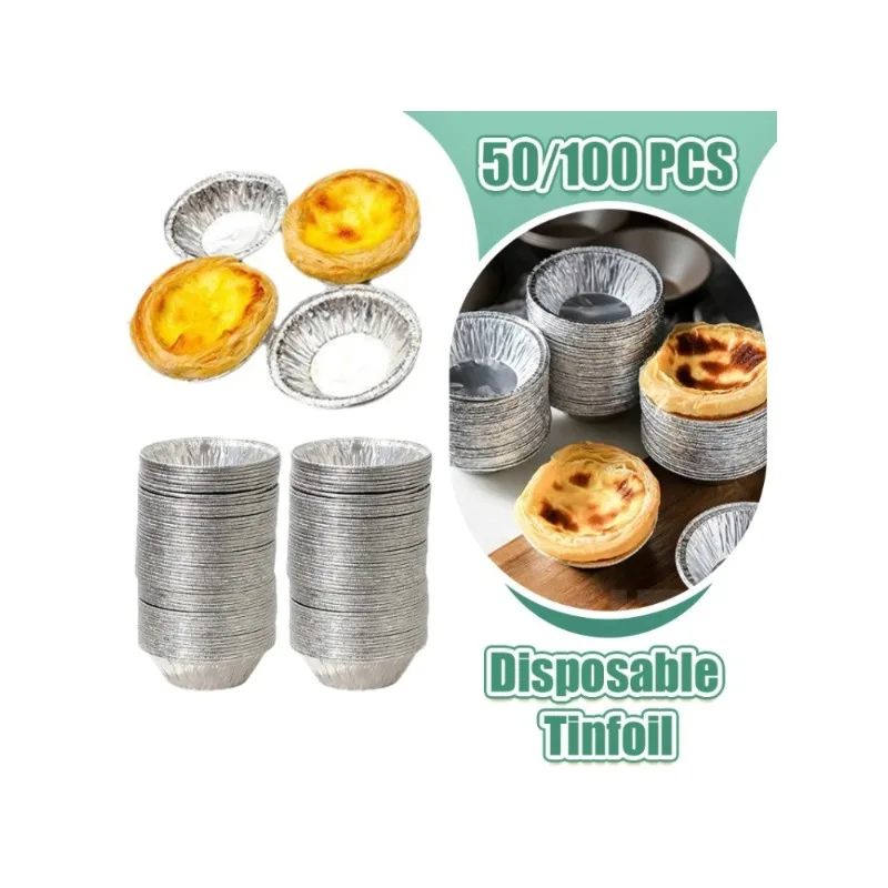 50/100Pcs Wiederverwendbare Aluminium Folie Backförmchen Ei Torte Pan Cupcake Fall Teer Kuchen Form Backformen mit Zinn grill Kuchen, der Tasse Image