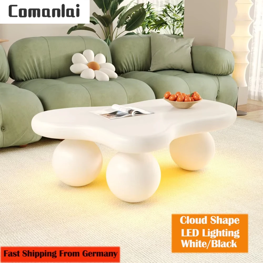Comanlai Couchtisch mit LED-Beleuchtung, einzigartiger Design-Beistelltisch in Wolkenform, runde Beine, Teetisch für Wohnzimmer, Büro, Weiß Image